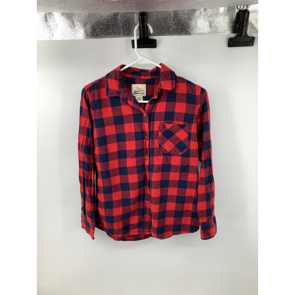 Field & Stream Womens Small Red Navy Buffalo Plaid Flannel Button Down Shirt